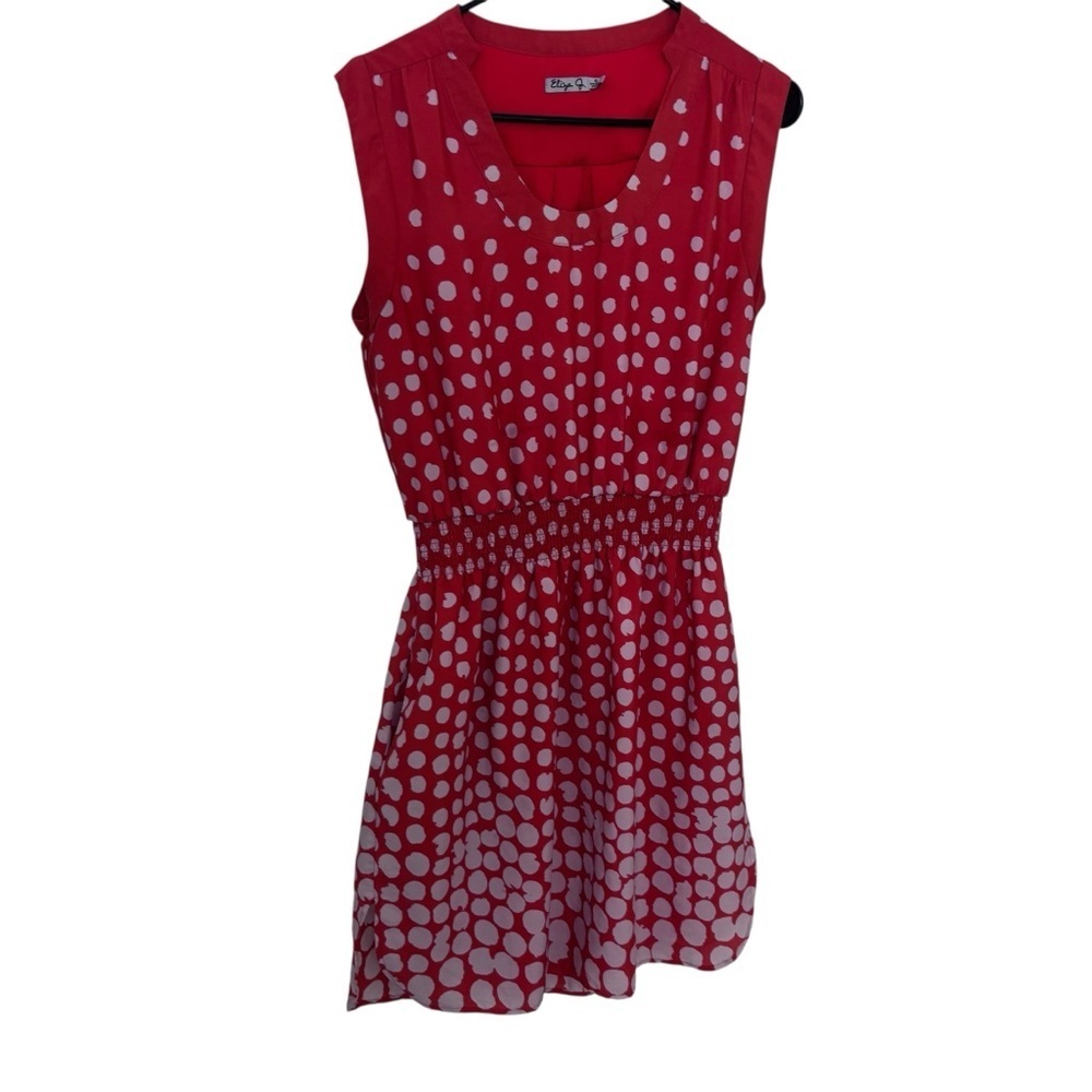 Eliza J cap orange white polka Dot Sleeveless smock waist dress size 6